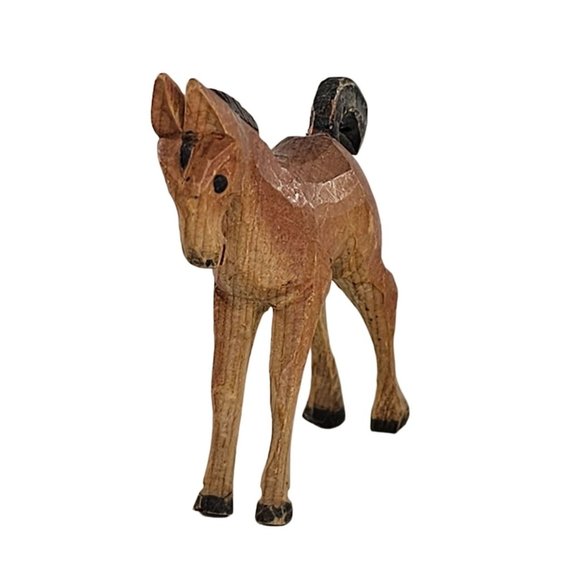 Vintage Wood Carved Foal Baby Horse Miniature Figurine Folk Art Two Toned - Picture 3 of 8